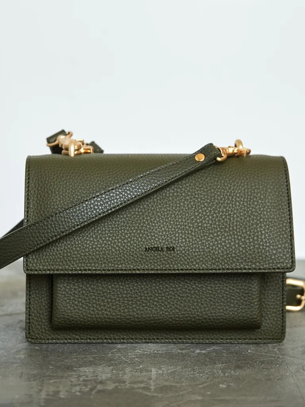 Angela Roi Eloise Peebled Leather Satchel In Deep Olive